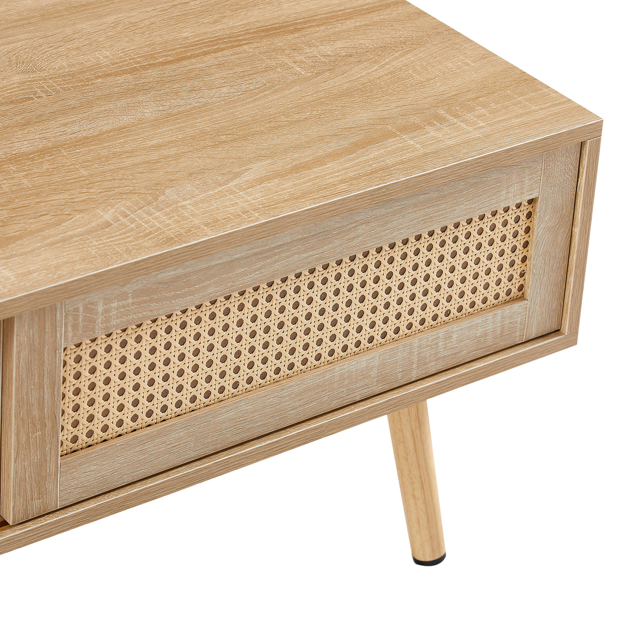 41.34" Rattan Coffee table sliding door for storage solid wood legs Modern table for living room  natural - V.I.P Digital Presence