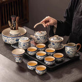 Blue and white rice yellow Ru kiln Kung Fu tea set household ceramic teapot - V.I.P Digital Presence