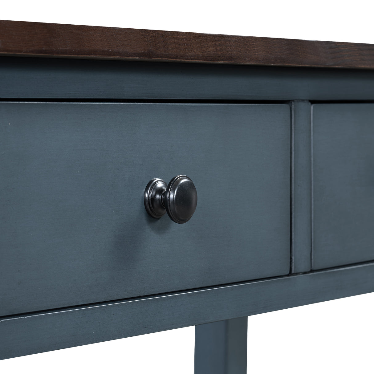 Retro Design Console Table with Two Open Shelves, Pine Solid Wood Frame and Legs for Living Room (Antique Navy+Espresso) - V.I.P Digital Presence