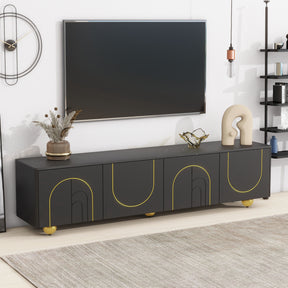 U-Can modern TV stand is suitable for TVs under 75 inches and comes with a storage cabinet top marble pattern and circular stand - V.I.P Digital Presence
