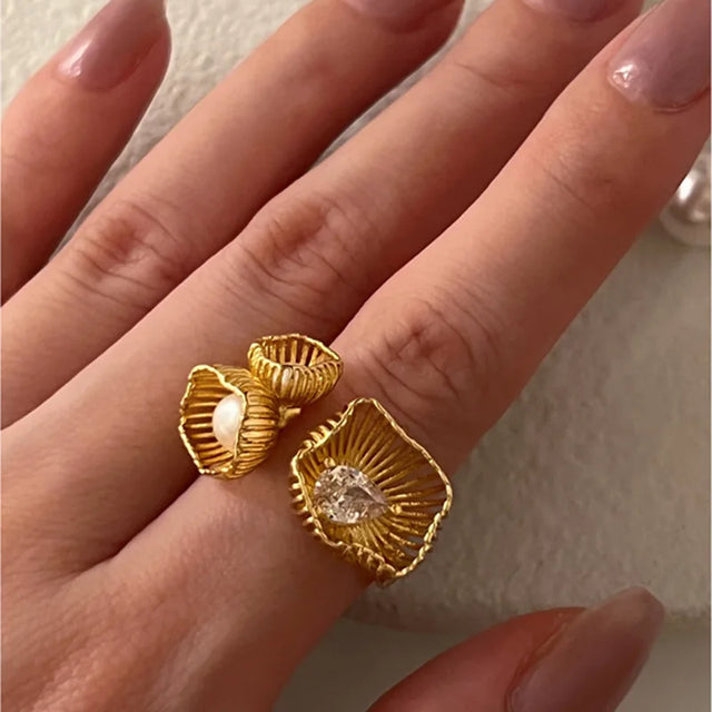 Ring, Golden Pearl, Retro Couple, Creative Wings Design, Thai Silver Party, Jewelry, Birthday Gift - V.I.P Digital Presence