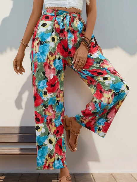 Tied Printed Wide Leg Pants - V.I.P Digital Presence
