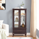 Curio cabinet lighting glass cabinet with adjustable glass frame, 2 doors and 1 drawer with light bulb, dark cherry color - V.I.P Digital Presence