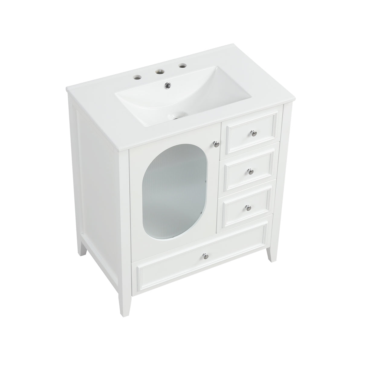 30" Bathroom Vanity with Sink, Bathroom Vanity Cabinet with Three Drawers and Door, Solid Wood and MDF, White - V.I.P Digital Presence