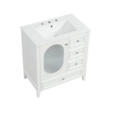 30" Bathroom Vanity with Sink, Bathroom Vanity Cabinet with Three Drawers and Door, Solid Wood and MDF, White - V.I.P Digital Presence