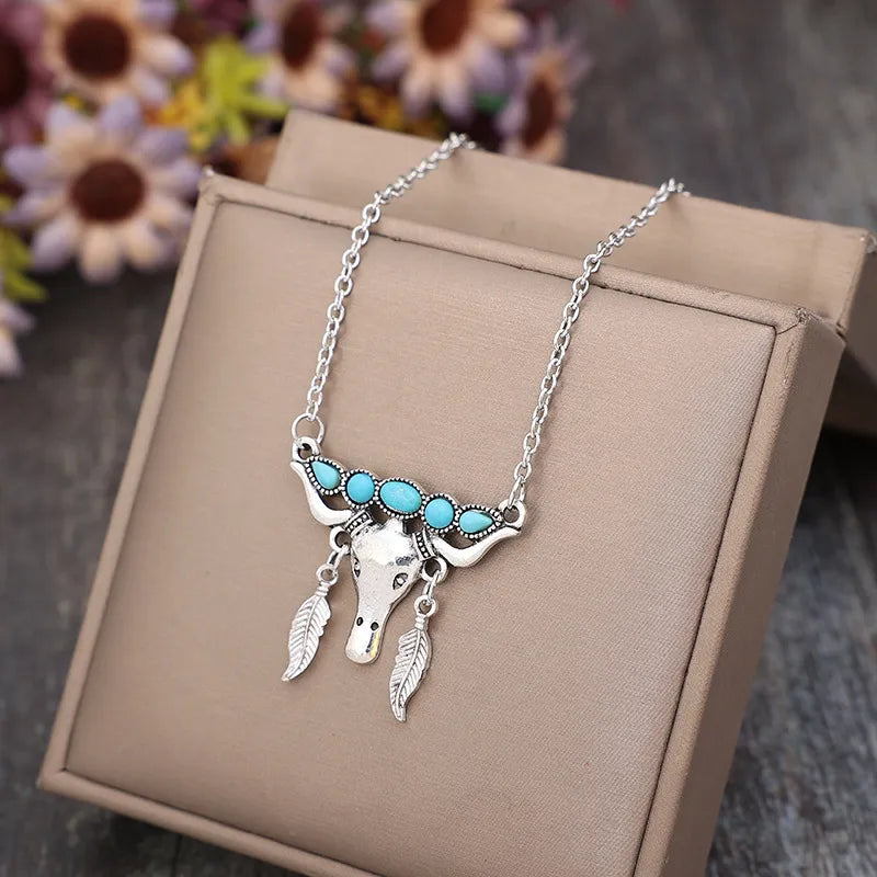 Artificial Turquoise Cow Shape Necklace - V.I.P Digital Presence