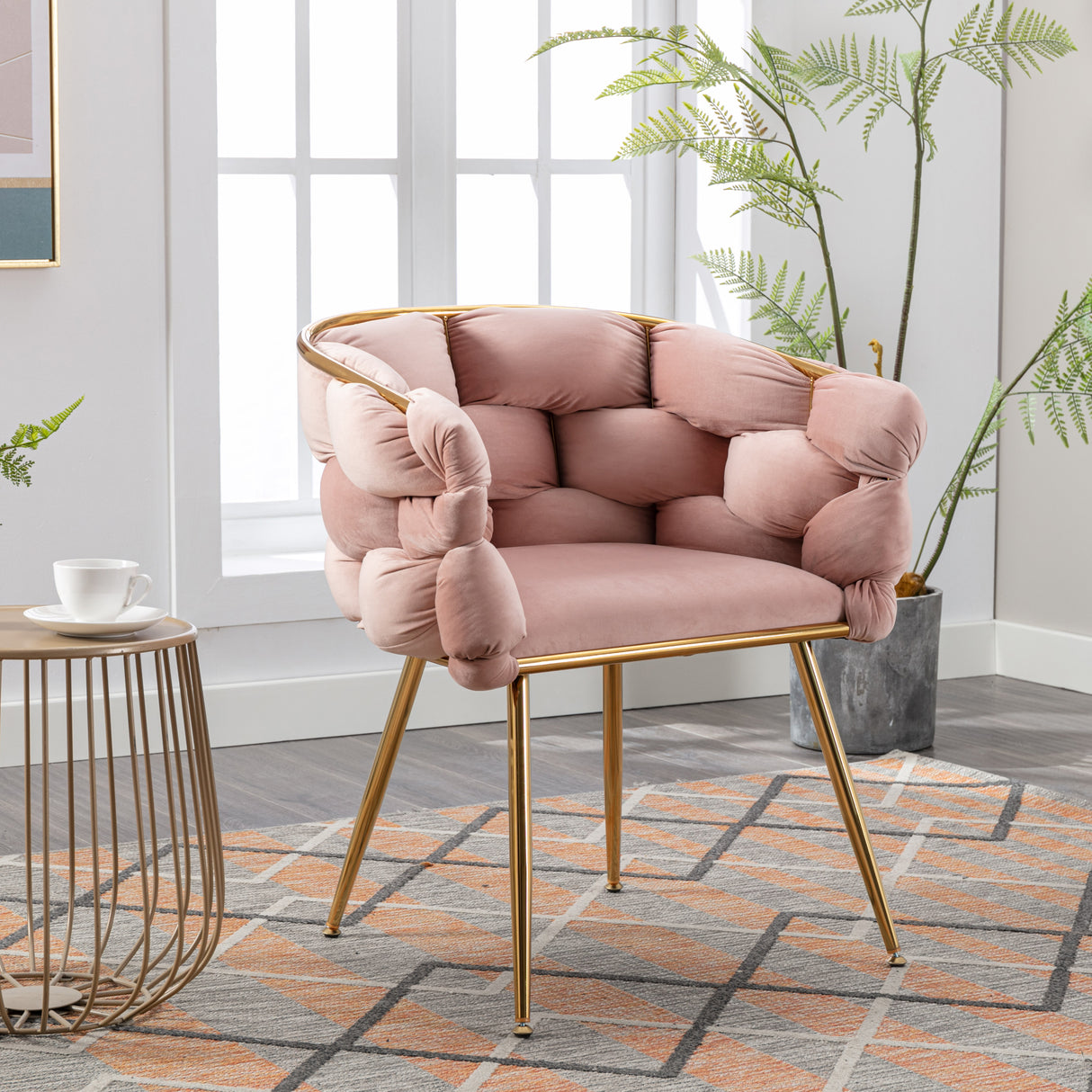 Luxury modern simple leisure velvet single sofa chair bedroom stool manicure table back chair pink set of 2 - V.I.P Digital Presence