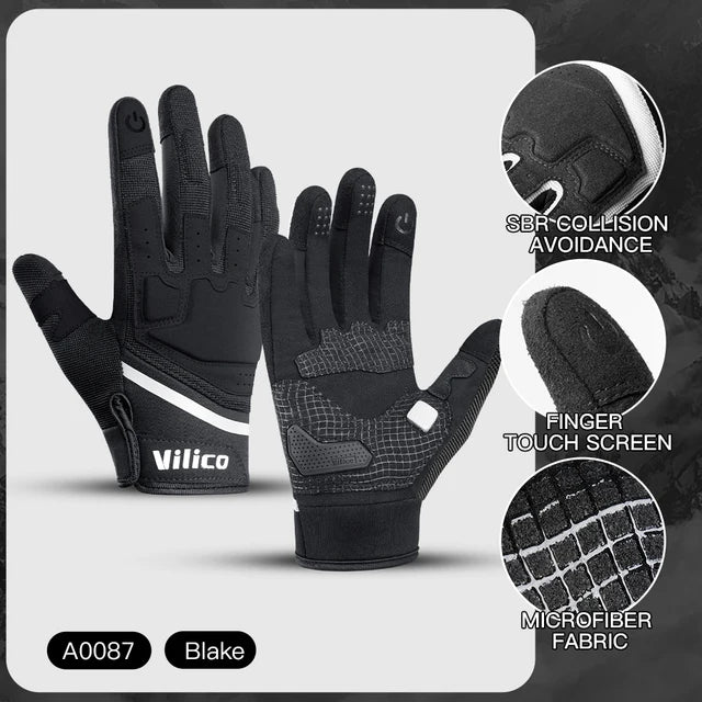 Guantes para ciclismo de carretera con pantalla táctil, cálidos, antideslizantes, resistentes al desgaste, con absorción de impactos y anticolisión para deportes al aire libre