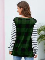 Plaid Striped Round Neck Long Sleeve T-Shirt - V.I.P Digital Presence