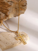 18K Gold-Plated Inlaid Zircon Cross Necklace - V.I.P Digital Presence