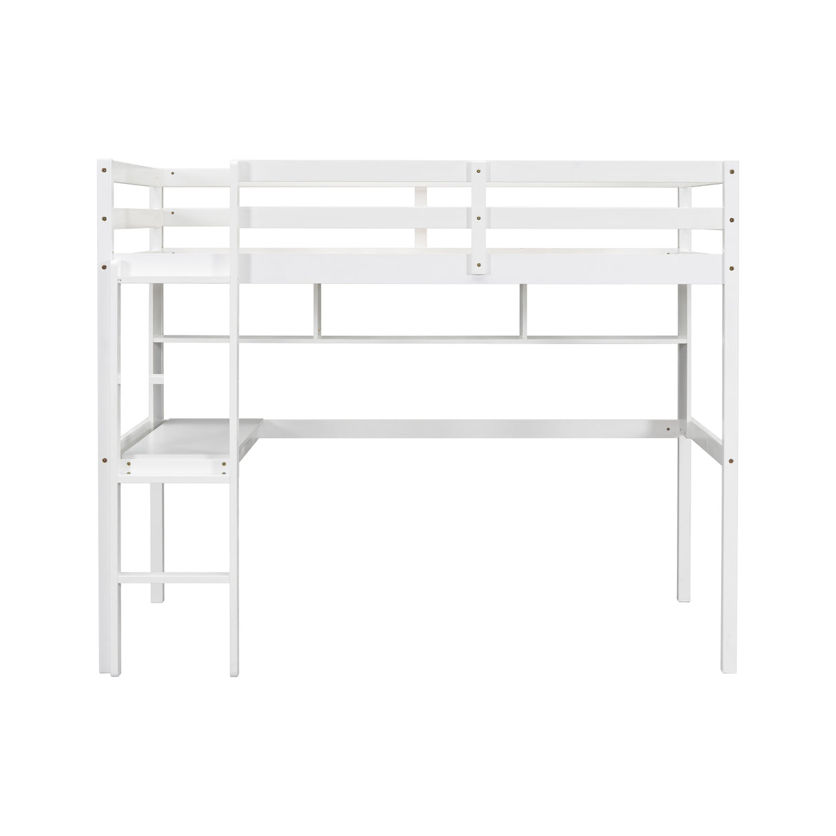Twin Loft Bed with built-in desk and bookcase of three compartments, Guardrails and Ladder,White - V.I.P Digital Presence