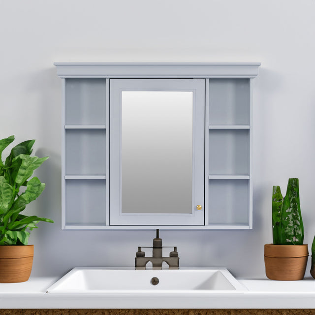 35'' x 28'' Blue Wall Mounted Bathroom Storage Cabinet with Mirror Door, Modern Bathroom Wall Cabinet with Mirror - V.I.P Digital Presence
