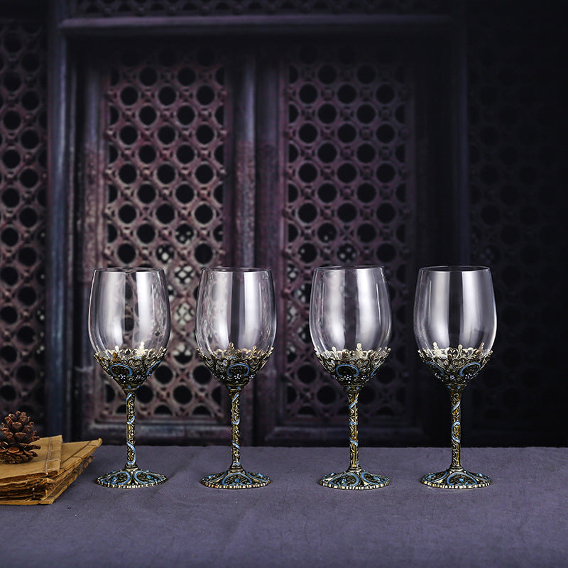 Enamel lead-free red wine cup crystal glass high footed cup decanter set - V.I.P Digital Presence