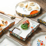 Dumpling plate sushi plate round square plate with soy sauce and vinegar partitioned snack plate ceramic plate for home use - V.I.P Digital Presence
