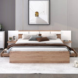 Queen Size Platform Bed with Headboard, Drawers, Shelves, USB Ports and Sockets, Natural