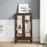 Dual door Curio cabinet with tempered glass mirror back panel and adjustable shelf display cabinet with light bulbs cherry color - V.I.P Digital Presence