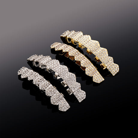 Real gold electroplated gold tooth set eight tooth full diamond hip hop tooth set tee grills - V.I.P Digital Presence