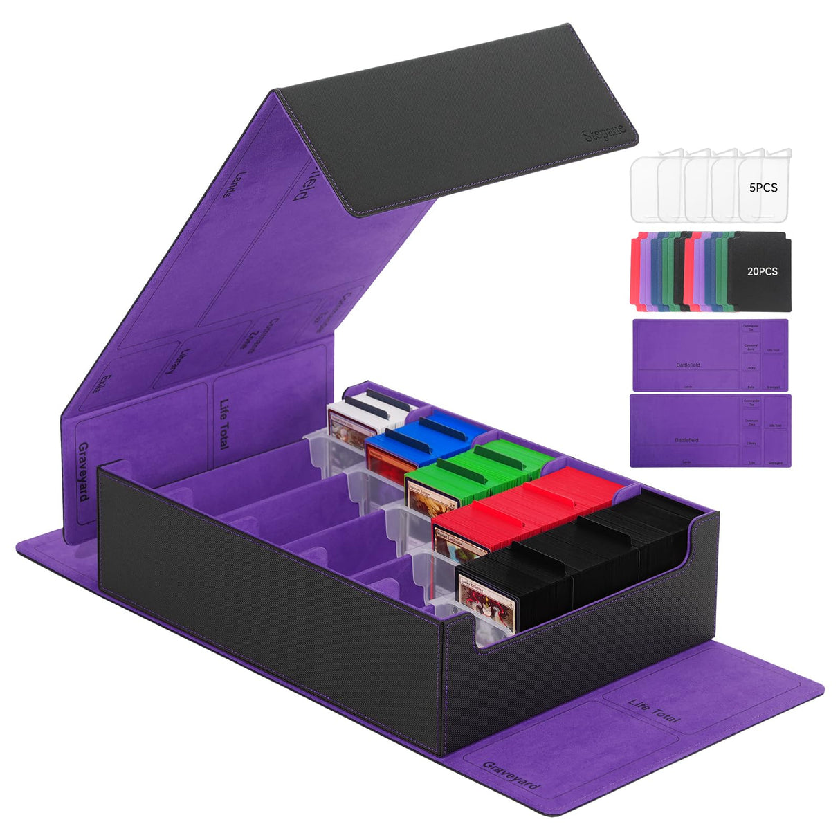 3800+ Capacity Card Storage Box. Includes 20 Dividers, 5 Supporters, Leather Magnetic Closure. Great for YuGiOh & MTG Cards. - V.I.P Digital Presence