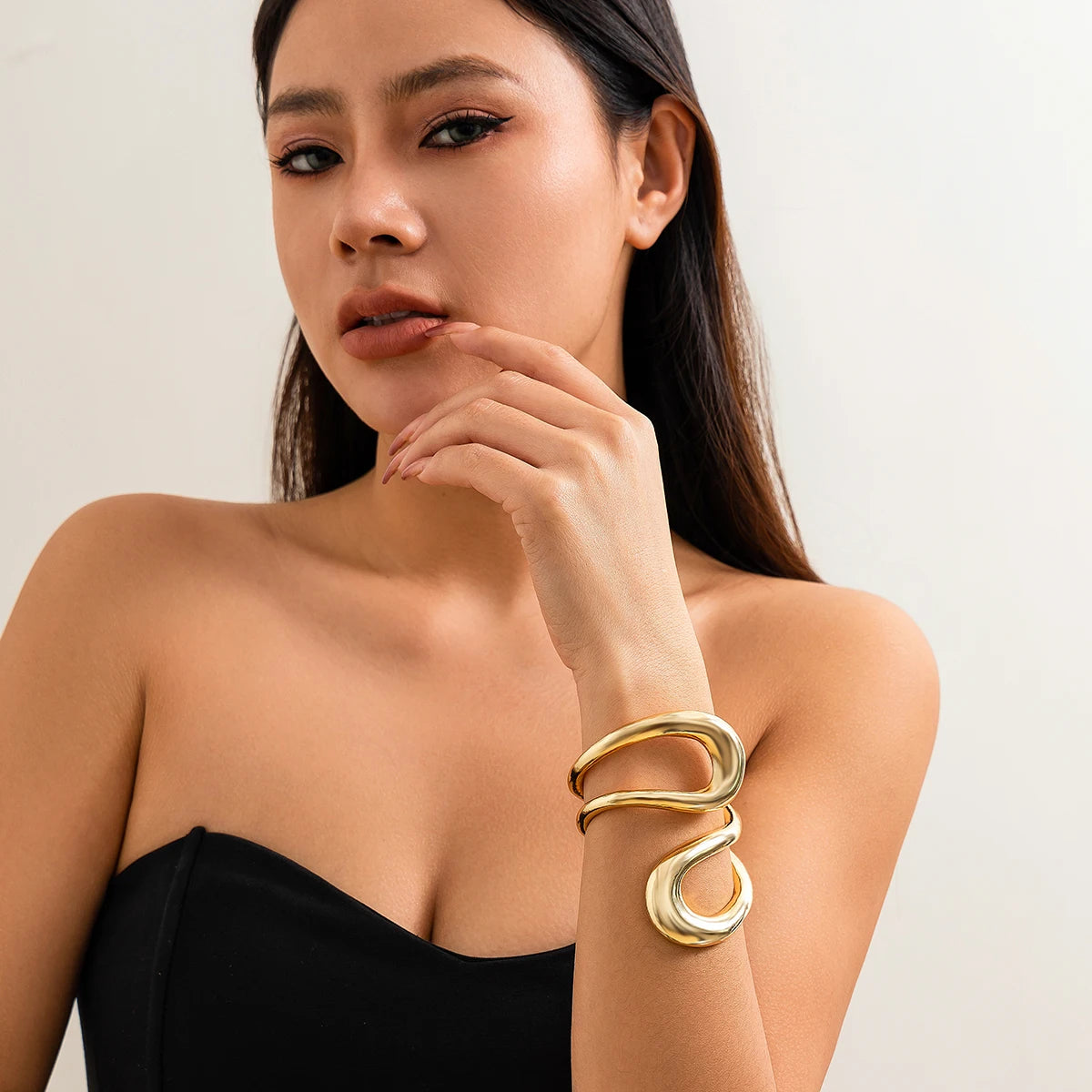Lacteo Steampunk Chunky Heavy Metal Spring Cuff Bracelet for Women Irregular Big Hollow Out Bangle Jewelry Party Accessories - V.I.P Digital Presence