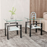 Set of 2, Modern Tempered Glass Tea Table Coffee Table End Table, Square Table for Living Room, Transparent/Black - V.I.P Digital Presence
