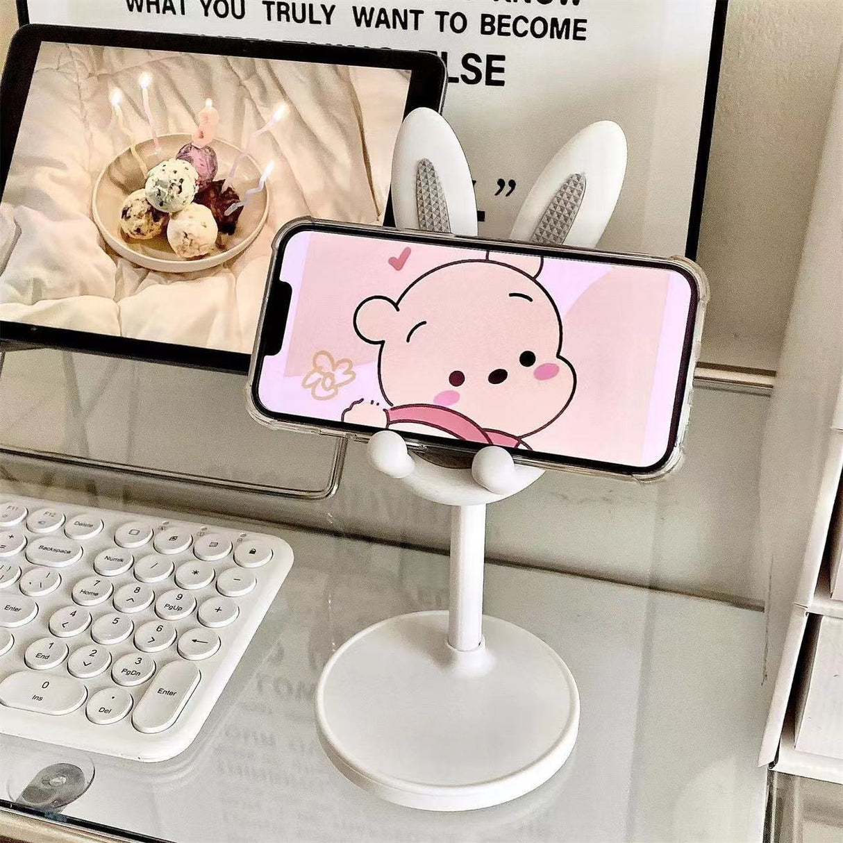 Soporte para teléfono móvil de escritorio con diseño de conejito de dibujos animados, ideal para estudiantes y personas perezosas.