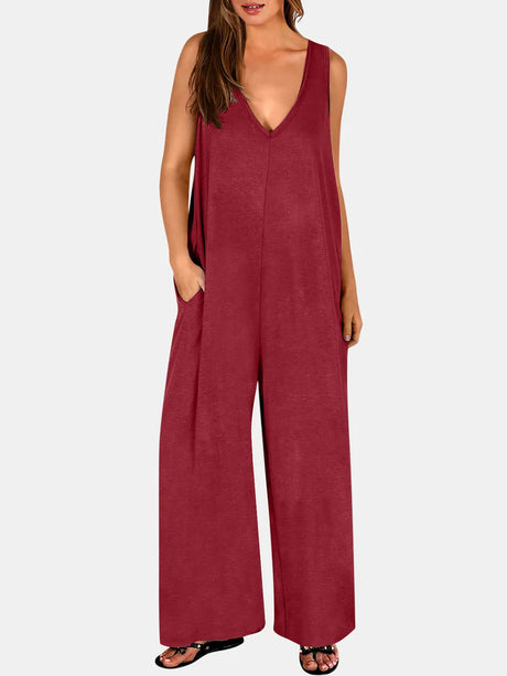 V-Neck Wide Strap Jumpsuit - V.I.P Digital Presence