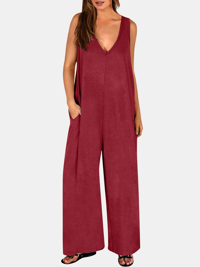 V-Neck Wide Strap Jumpsuit - V.I.P Digital Presence