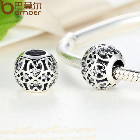 BAMOER Beads Fit Charm Bracelet 925 Sterling Silver Intricate Lattice Openwork Ball PAS060 - V.I.P Digital Presence