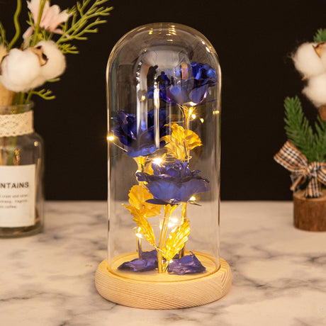 Valentine's Mother's Day Gift: Three Glass Cover Gold Foil Roses Ornament, Eternal Flower LED Night Light - V.I.P Digital Presence