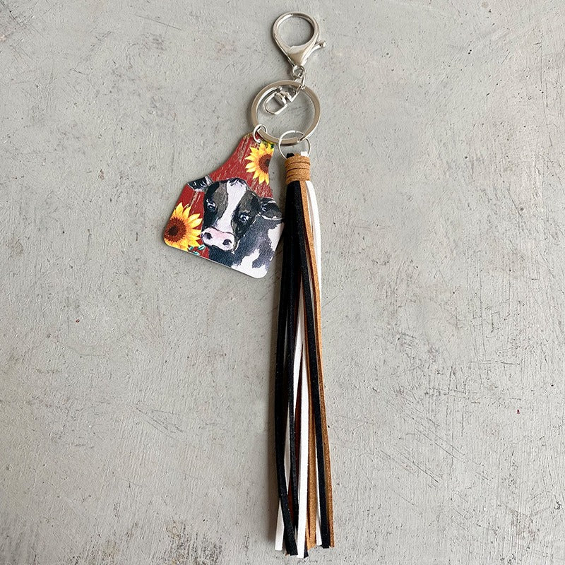 Handmade Popular Jewelry Western Farm Style Leather Keychain Cow Horse Deer Cow Brand Leather Tassels - V.I.P Digital Presence