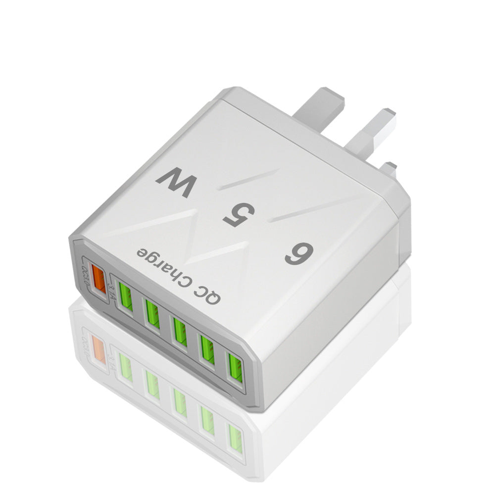 Cargador de teléfono móvil estándar coreano de carga rápida de 65 W, cargador de viaje con cabezal de carga rápida multipuerto de 6 USB 