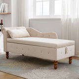 Beige Chaise Lounge Indoor Velvet Lounge Chair for Bedroom with Storage & Pillow Modern Upholstered Rolled Arm Chase Lounge - V.I.P Digital Presence