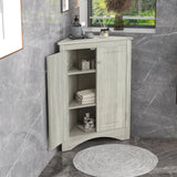 Oak Triangle Bathroom Storage Cabinet with Adjustable Shelves, Freestanding Floor Cabinet for Home Kitchen - V.I.P Digital Presence