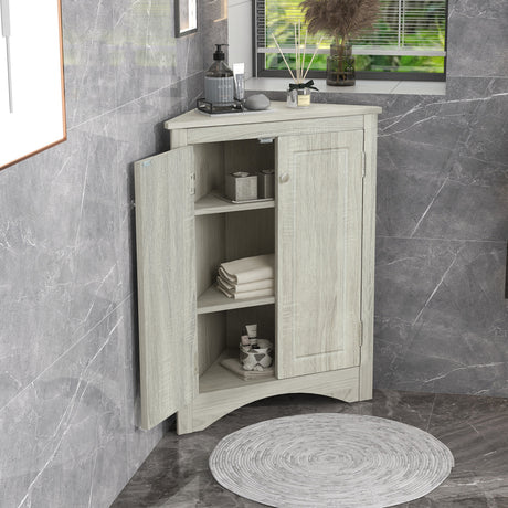 Oak Triangle Bathroom Storage Cabinet with Adjustable Shelves, Freestanding Floor Cabinet for Home Kitchen - V.I.P Digital Presence