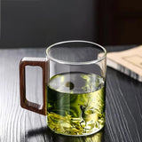 High end green tea cup with walnut handle and lid. High temperature resistant glass office drinking cup - V.I.P Digital Presence