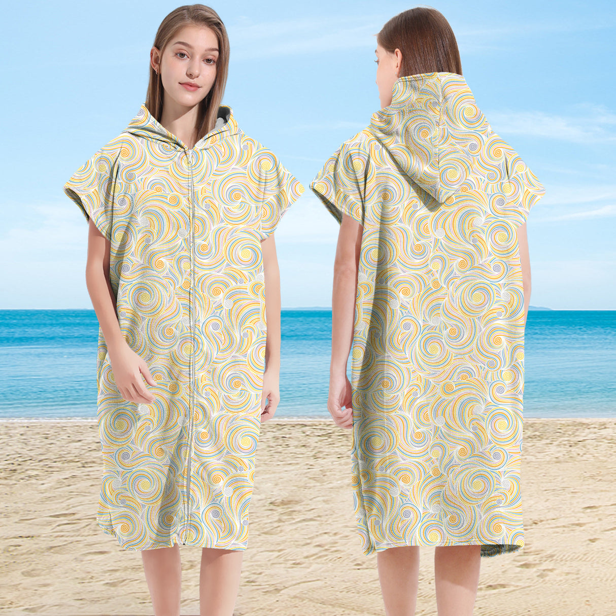 Hooded Towel Ultra-fine Fiber Zipper Wearable Bathrobe Cape Beach Towel - V.I.P Digital Presence