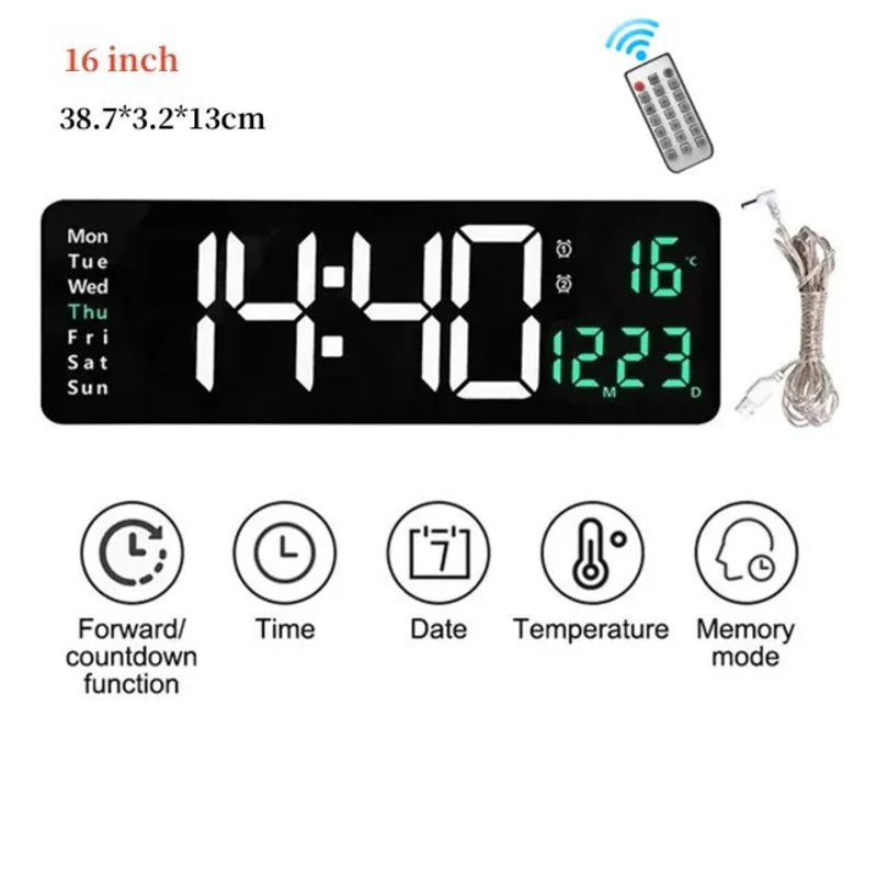 Wall Clock Digital Large LED Wall Mounted Remote Remote Control Date Week Temperature Clock Dual Alarms Gym Big Wall Clock - V.I.P Digital Presence