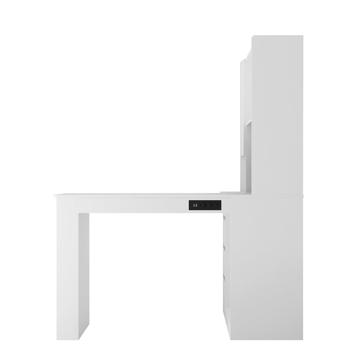 L-shaped office desk with charger, bookshelf with drawers and LED lights, and corner gaming computer desk with storage space - V.I.P Digital Presence