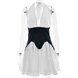 Style Fashion Splicing A-Line Dress with Sexy Deep V-Neck Halter Waist-Cinching Design - V.I.P Digital Presence