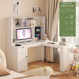 Corner gaming computer desk with socket, drawers, bookshelf and writing desk, modern L-shaped learning desk with storage space - V.I.P Digital Presence