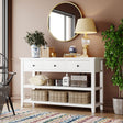Retro Design Console Table with Two Open Shelves, Pine Solid Wood Frame and Legs for Living Room (Antique White) - V.I.P Digital Presence