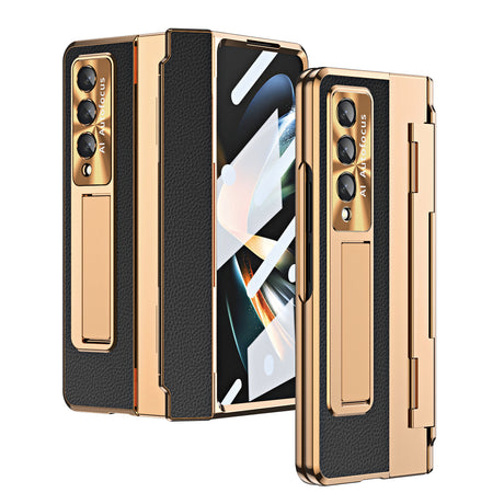 Samsung zfold 5 phone case FOLD4 folding screen flat hinge plain leather all inclusive anti fall protective case W22 is suitable - V.I.P Digital Presence