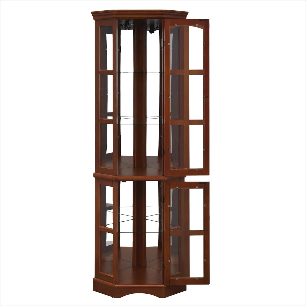 Corner Curio Cabinet with 5 Shelves and Lighting System, Walnut(E26 light bulb not included) - V.I.P Digital Presence