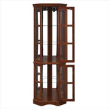 Corner Curio Cabinet with 5 Shelves and Lighting System, Walnut(E26 light bulb not included) - V.I.P Digital Presence
