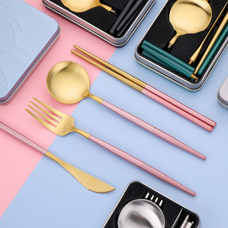 304 stainless steel portable tableware steak knife fork spoon chopsticks detachable folding tableware set - V.I.P Digital Presence