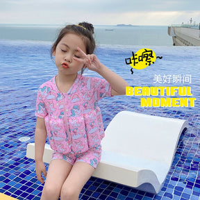 Children's buoyancy swimsuit for girls and boys, cute baby short sleeved zipper one-piece surfing floating vest swimsuit - V.I.P Digital Presence