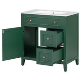 30" Bathroom Vanity with Sink Top, Bathroom Vanity Cabinet with Door and Two Drawers, Solid Wood Frame, One Package, Green - V.I.P Digital Presence
