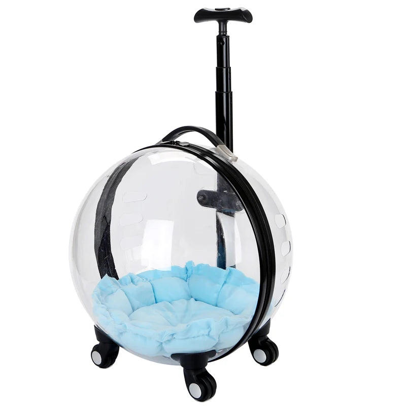 Rolling Pet Travel Trolley with Wheel, Transparent Capsule, Pink, Green, Puppies, Dogs, Cat Carriers Bag, 5-20Kg - V.I.P Digital Presence