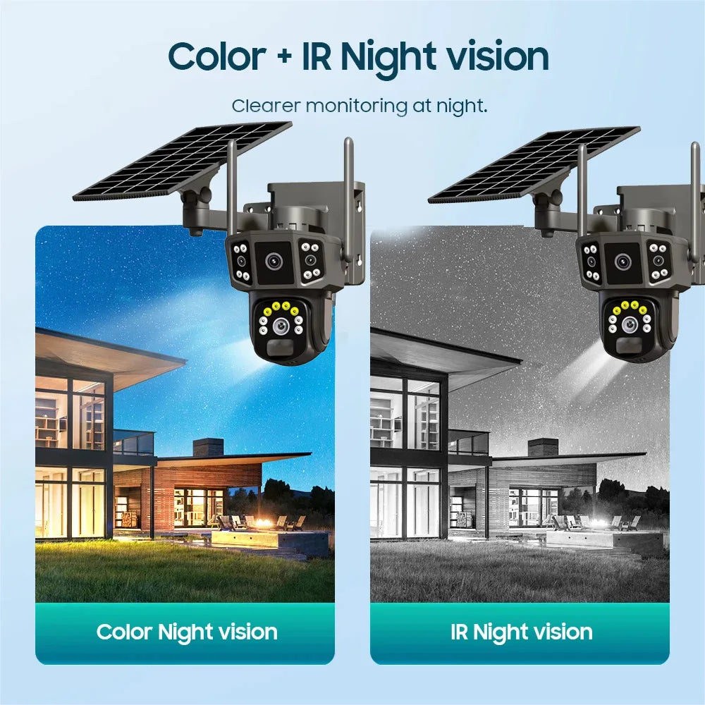 Outdoor panoramic pan tilt solar camera without power or network remote three screen night vision orchard monitoring camera - V.I.P Digital Presence