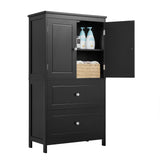 Bathroom Storage Cabinet, Cabinet with Two Doors and Drawers, Adjustable Shelf, MDF Board, Black - V.I.P Digital Presence
